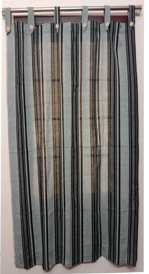 Stylish Grey Black Multi Striped Cotton Curtains - Easy Install Tab Top Set - Image 2