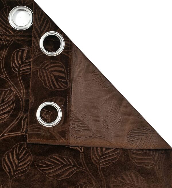 Elegant Coffee Velvet Leaves Curtains Set for Living Room and Bedroom - Image 3