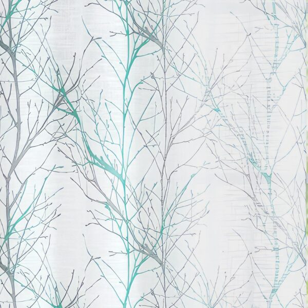 Chic Aqua-White Valance Curtain for Kitchen with Grey Branch Print - Image 3