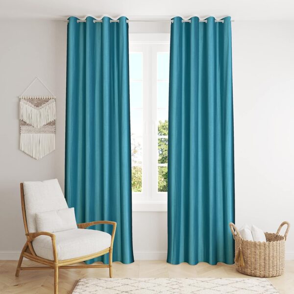 Faux Texture Aqua Curtains for Living Room | Room Darkening Eyelet Panels - Image 2