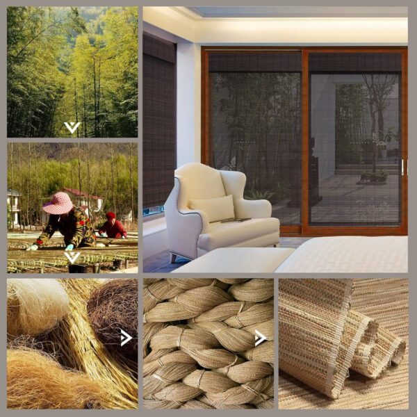 Bamboo Roller Shades: Light Filtering Roll Up Blinds in Dark Brown 30"x48" - Image 4