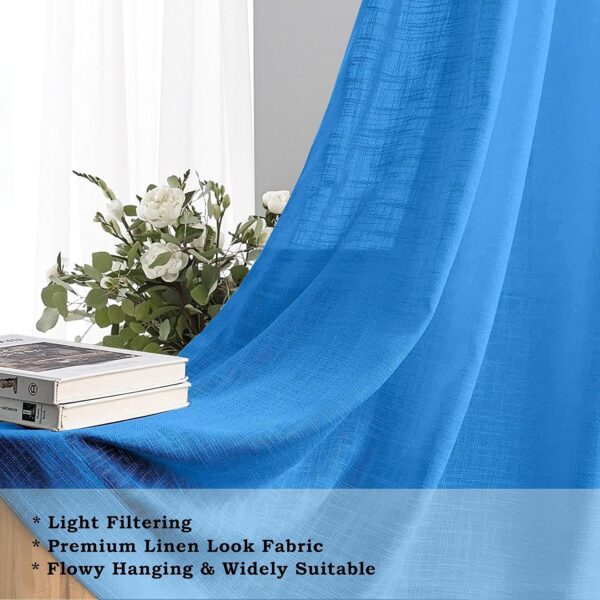 Cotton Linen Sheer Grommet Curtains in Carolina Blue - 4.5ft x 7ft - Image 2