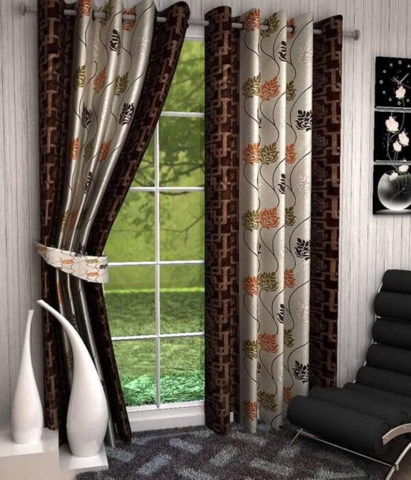 Modern Brown Polyester Curtains for 9 Feet Long Doors - Pack of 2 - Image 3