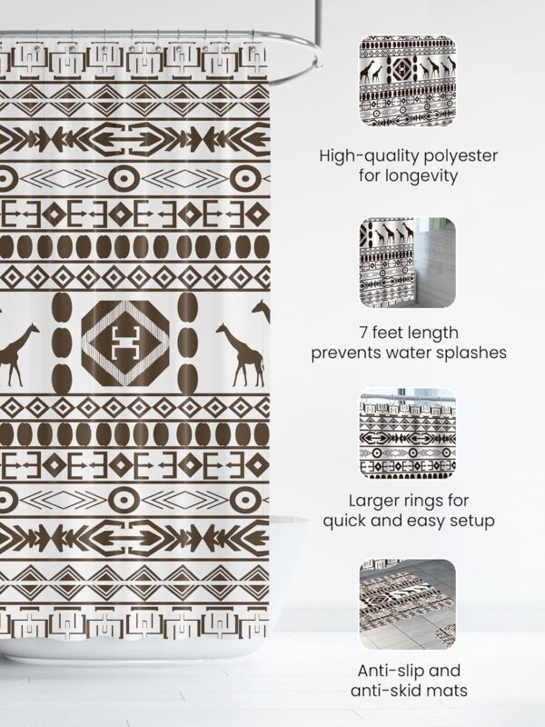 Stylish Black & White Boho Shower Curtain and Bathroom Mat Set - Image 2