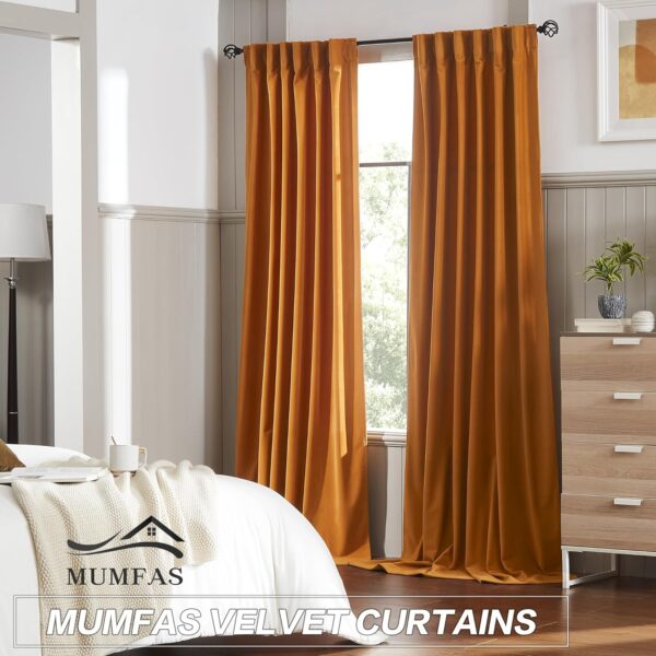 MUMFAS Orange Velvet Curtains: Soundproof, Darkening Drapes for Stylish Privacy - Image 2