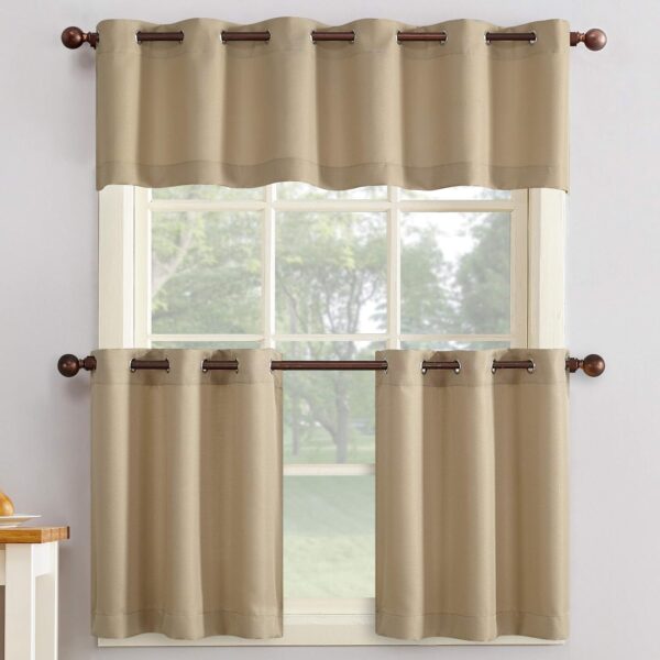 Montego Taupe Textured Grommet Kitchen Curtain Valance - 56" x 14" - Image 6