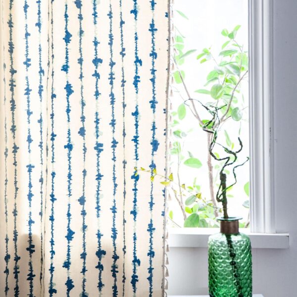 Elegant HUESLAND 7ft Cotton Curtains with Bohemian Blue Stripes for Doors - Image 5