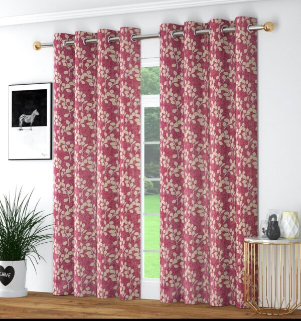 Stylish Pink Leaf Printed Blackout Curtains for Bedroom and Living Room Decor - Image 2