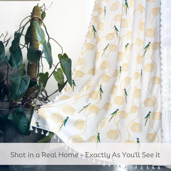 Bohemian Tasseled Parrot Print Cotton Curtains - Room Darkening Window Decor - Image 2