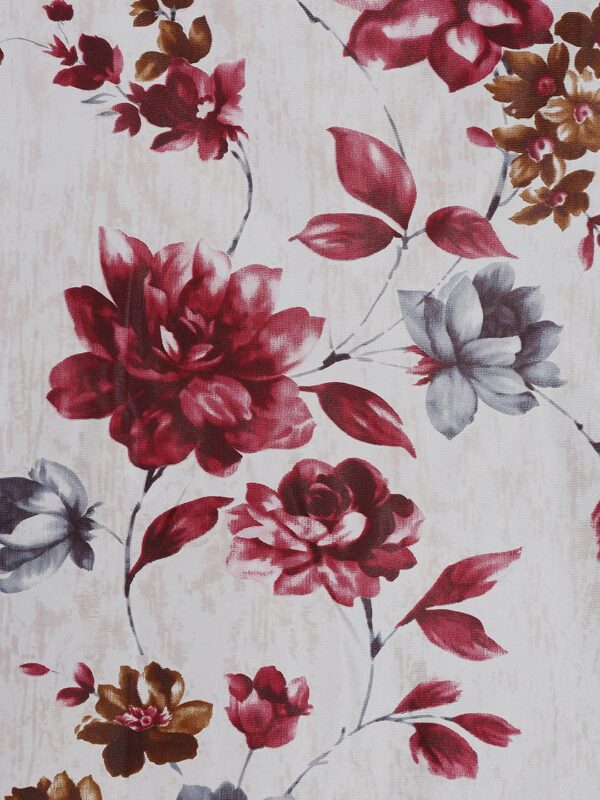 Maroon Eyelet Polyester Door Curtains - 2 Piece Windflower Design for Home Decor - Image 3