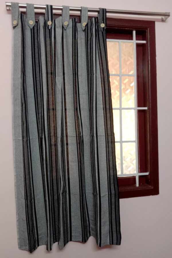 Stylish Grey Black Multi Striped Cotton Curtains - Easy Install Tab Top Set - Image 3