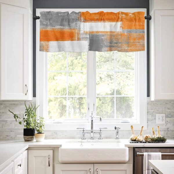 Burnt Orange and Grey Modern Valance Curtains for Stylish Kitchen Decor - Image 2