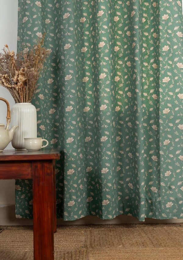 Eden Aqua Blue Floral Door Curtain - 100% Cotton for Darkening Rooms - Image 3