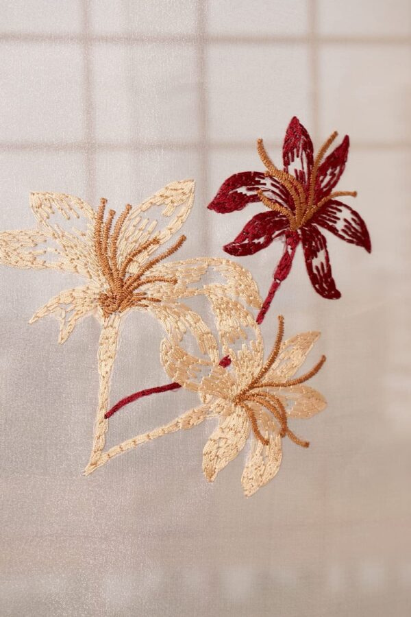 Elegant 7 Ft Floral Embroidered Grommet Curtains in Golden and Red - Image 4