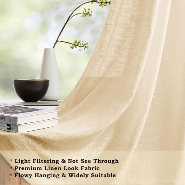 Elegant Light Almond Sheer Cotton Curtains with Eyelets for Stylish Homes - Image 2