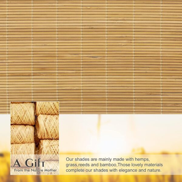 Stylish Bamboo Roller Shades for Light Filtering: 29" W x 60" L Camel - Image 3