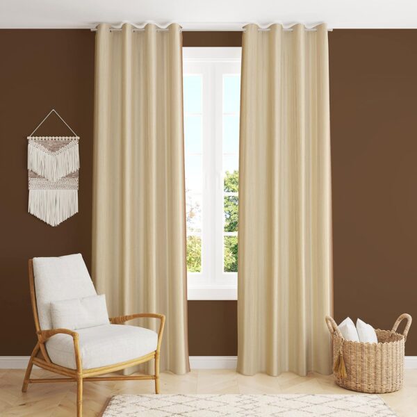 Faux Texture Cream Room Darkening Curtains for Doors - 9 Feet Panels - Image 2