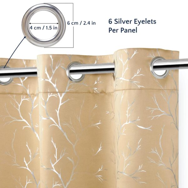 Elegant Blackout Curtains with Silver Foil Twigs Design for Ultimate Room Comfort - Image 3