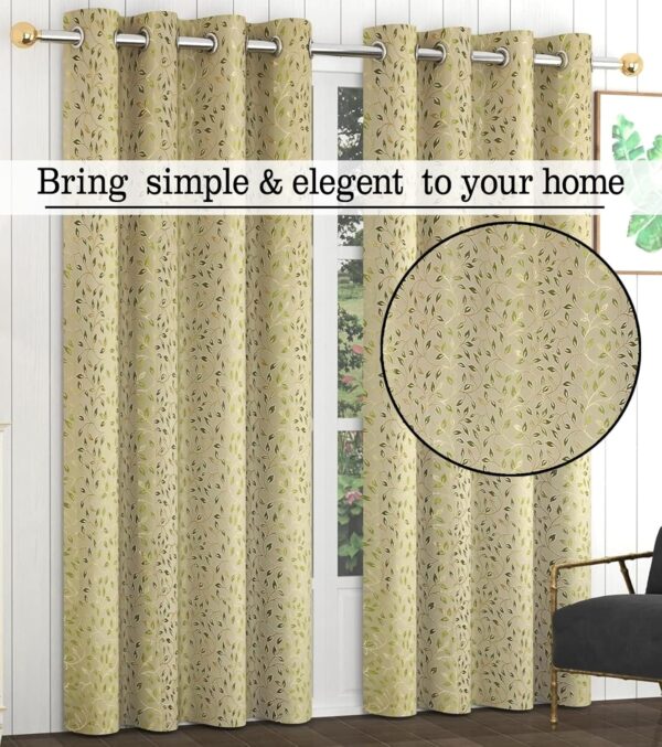 Supreme Creepers Leaf Polyester Curtains - 80% Room Darkening Green Panels - Image 6