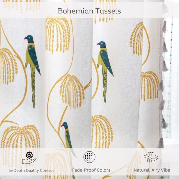 Bohemian Tasseled Parrot Print Cotton Curtains - Room Darkening Window Decor - Image 3