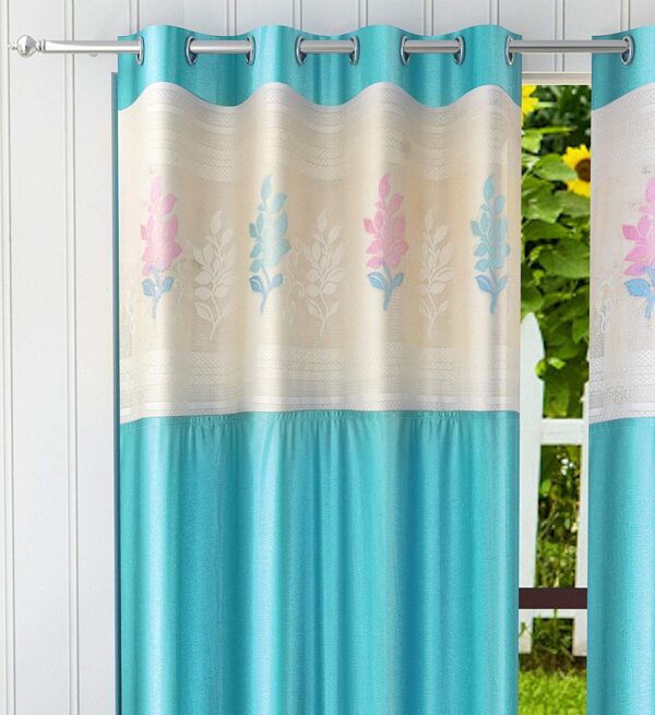 Elegant Aqua Heavy Designer Net Patch Curtains - Pack of 2, 9 Feet Long - Image 2