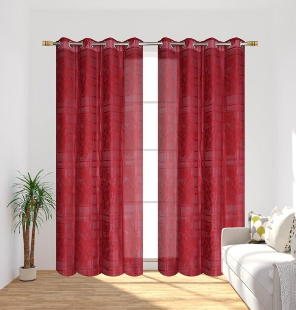 Elegant Maroon Floral Semi Sheer Curtains for Windows - Set of 2 - Image 2