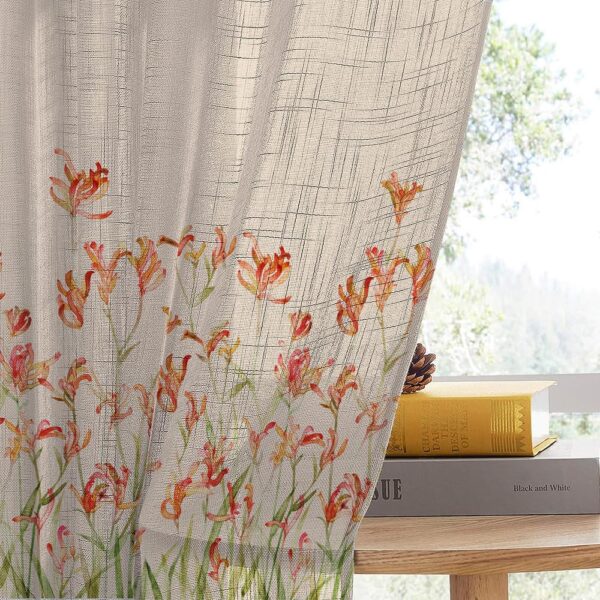 Brighten Your Home with Petal Whispers Tangerine Orange Sheer Curtain Set - Image 4