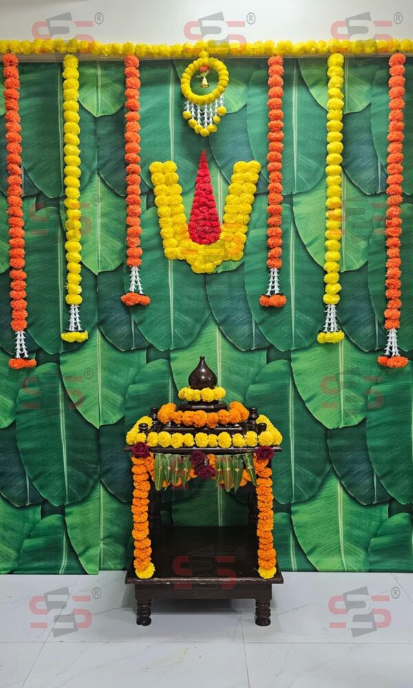 Polycotton Banana Leaf Curtains for Festive Home Pooja Decoration - Image 4