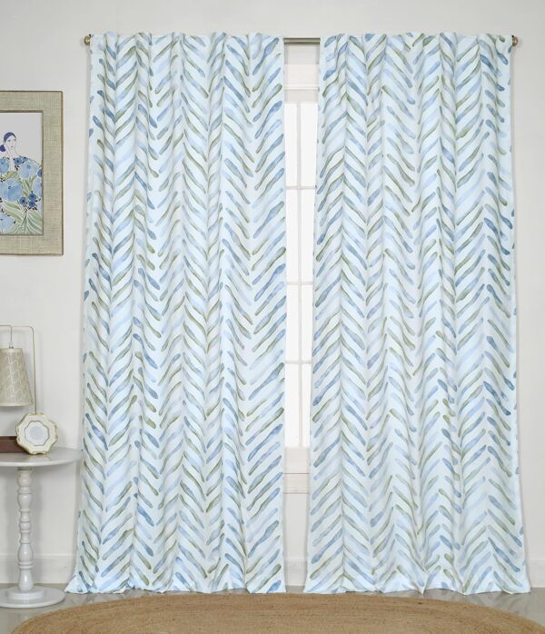 Stylish 100% Cotton Room Darkening Curtains with Watercolor Chevron Print - Image 2