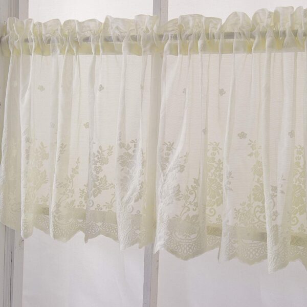 Beige Sheer Lace Curtain Valances for Vintage-Style Window Decor - Image 3