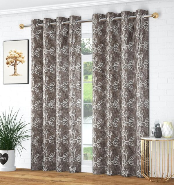 Elegant Brown Light-Filtering Eyelet Curtain for Living Room Decor - 5 Feet - Image 2