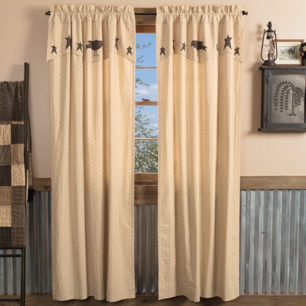 Dark Creme Primitive Country Curtains: Kettle Grove Crow and Star Design - Image 3