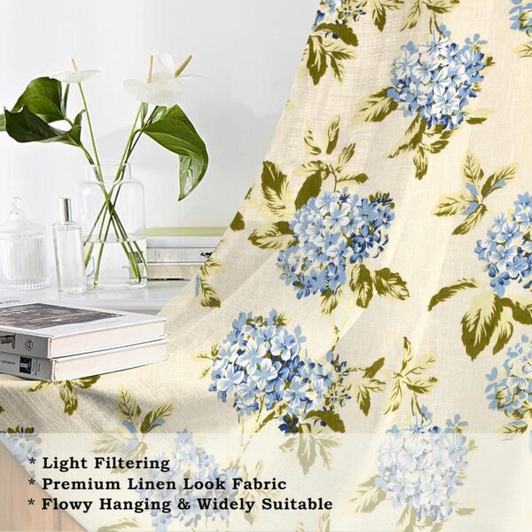 Floral Heaven Blue Cotton Linen Sheer Curtain Set with Eyelet Rings - Image 8