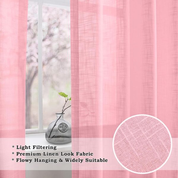 Cotton Linen Sheer Curtain Set in Baby Pink - 4.5 x 9 Feet - Image 7