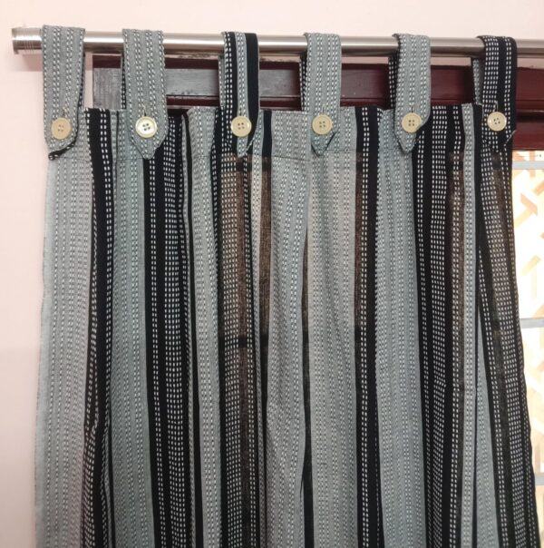 Stylish Grey Black Multi Striped Cotton Curtains - Easy Install Tab Top Set - Image 4