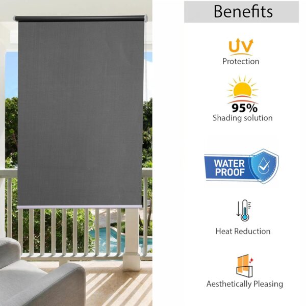 Grey Waterproof Roller Blinds for Sun Blockage - 300 GSM Polyester Curtains - Image 5