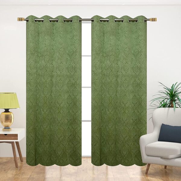 Stylish Green Velvet Room Darkening Curtains for Elegant Window Decor - Image 2