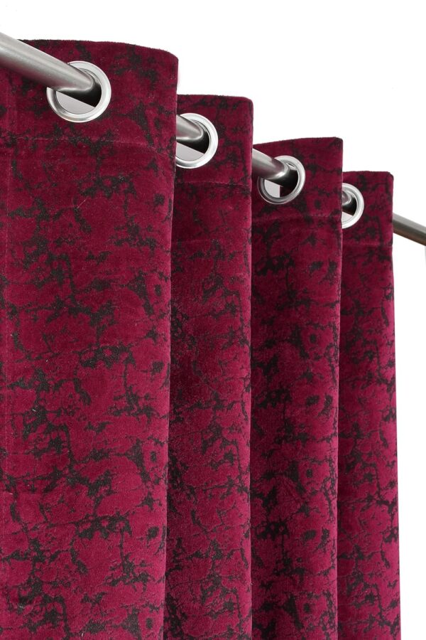 Premium Velvet Suede Floral Grommet Curtains for Room Darkening in Wine - Image 2