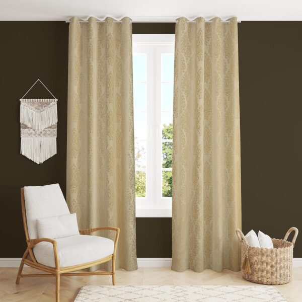 Elegant Cream Paisley Velvet Curtains | 80% Room Darkening | 2Pc Eyelet Set - Image 7