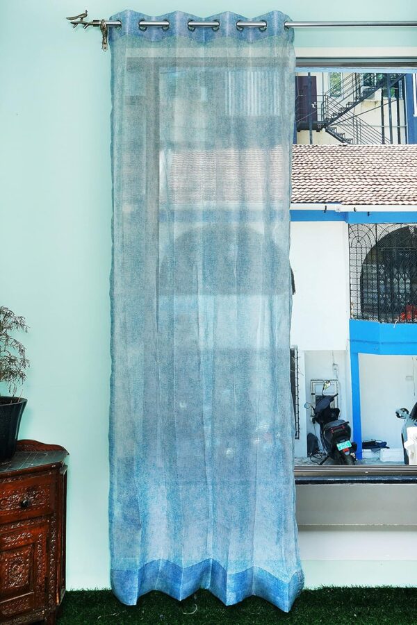 Vintage Floral Eyelet Curtains in Sheer Tissue - Blue, 7ft Pack of 2 - Image 4