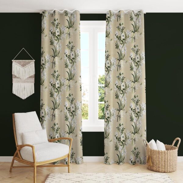 Floral Blossoms Eyelet Curtains: Elegant Green Polyester for Home and Office Spaces - Image 2