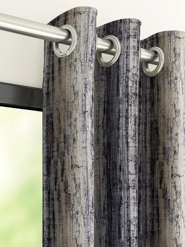 Stylish Grey Polyester Curtains - Room Darkening Digital Print Stripes & Checks - Image 2