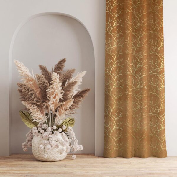 Beige Velvet Room Darkening Curtains - 7 Feet, Pack of 2 Panels - Image 3