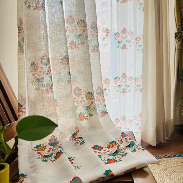 Elegant Green Sparrows Linen Textured Sheer Curtains for Light Filtering Decor - Image 5