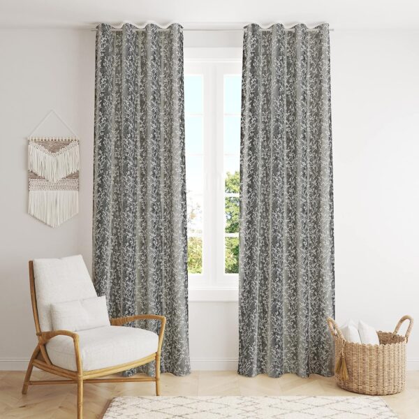 Premium Grey Room Darkening Curtains with Camrin Leaves Design - Pack of 2 - Image 2