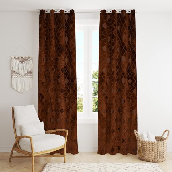 Brown Velvet Embossed Room Darkening Curtain for 5-Foot Windows in Living Rooms - Image 2