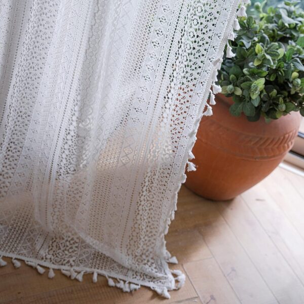 Boho Sheer Curtain Valance: Crochet Lace with Handmade Tassels for Farmhouse Style - Image 3