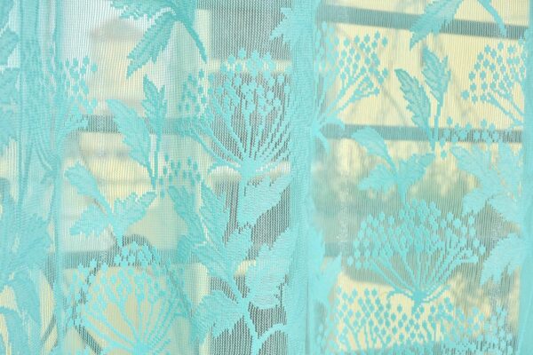 Elegant Aqua Flower Curtains for Doors - 7 Feet Semi-Sheer, Pack of 2 - Image 3