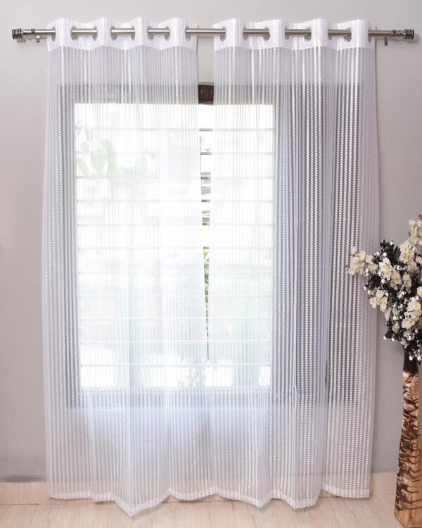 Elegant HFI Tissue Transparent Net Sheer Curtains - 7 Feet, White, Pack of 2 - Image 2