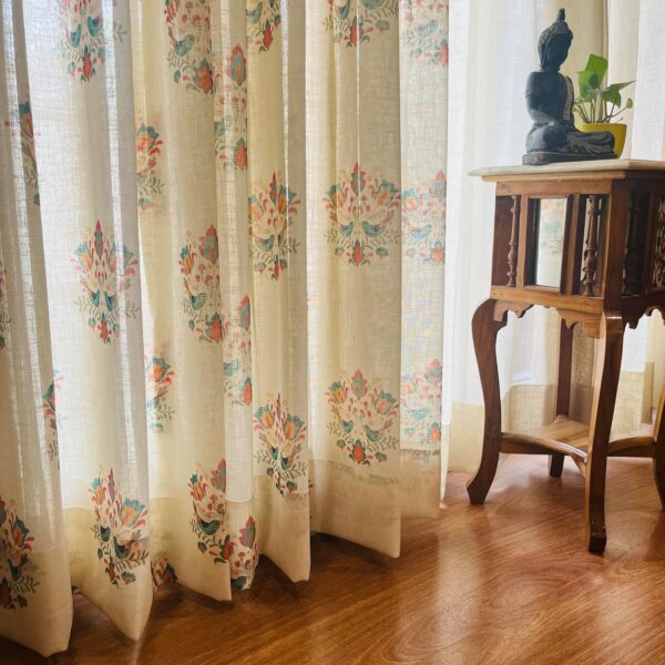 Elegant Green Sparrows Linen Textured Sheer Curtains for Light Filtering Decor - Image 3